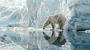 the Arctic landscape through a lifelike image featuring a white bear in isolation against a pristine Arctic background.