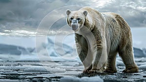 the Arctic landscape through a lifelike image featuring a white bear in isolation against a pristine Arctic background.