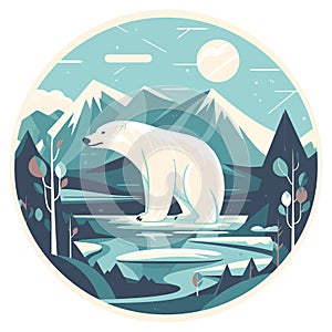 Arctic landscape with polar bear in the wild