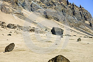 Landscapes with rocks on the island of Iceland.