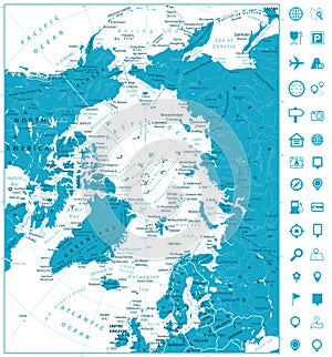 Arctic Ocean Map and navigation icons