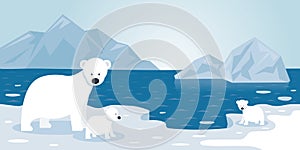 Arctic Polar Bear Iceberg Scene, Mother and baby