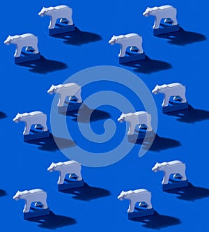 Arctic polar bears seamless pattern on ocean blue background. Save the Arctic and Global warming concept