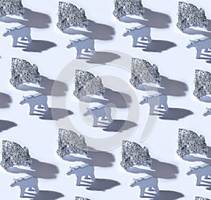 Arctic polar bears and trash pattern on snow white background. Save the Arctic and Global warming concept