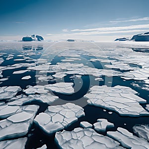 Arctic Seascape with Melting Ice Caps and Clear Blue Sky