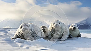 Arctic Serenity: Elephant Seals Resting in a Snowy Oasis