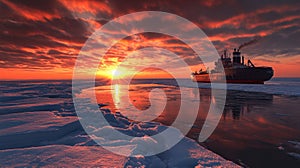 Arctic Sunrise Ship Breaks Ice Dramatic Sunset