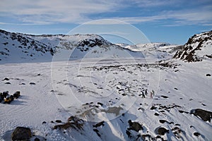 Arctic timelapse of ice mountain ranges at snow landscape. Nobody wild nature environment scenery of climate change