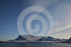 Arctic timelapse of ice mountain ranges at snow landscape. Nobody wild nature environment scenery of climate change