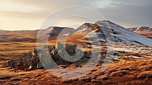 Arctic Tundra Landscape With Mountain Scene And Vray Tracing