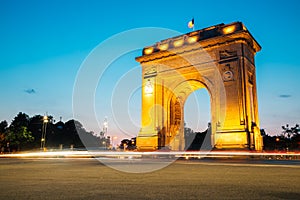 Arcul de Triumf night view in Bucharest, Romania photo