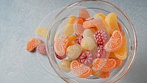 Ðard fruit candies. Close Up hard sucking colorful fruit candies