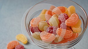 Ðard fruit candies. Close Up hard sucking colorful fruit candies