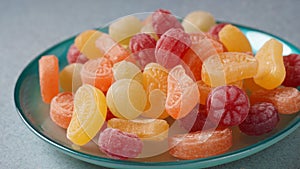 Ðard fruit candies. Close Up hard sucking colorful fruit candies