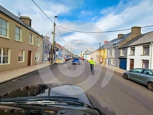 Ardara, County Donegal , Ireland April 10 2020 : Garda checkpoint during the Coronavirus Covid-19 pandemic