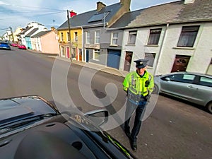 Ardara, County Donegal , Ireland April 10 2020 : Garda checkpoint during the Coronavirus Covid-19 pandemic