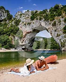 Ardeche France, The famous natural bridge of Pont d& x27;Arc in Ardeche department in France Ardeche
