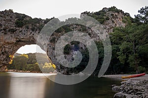 Ardeche France,view of Narural arch in Vallon Pont D`arc in Ardeche canyon in France