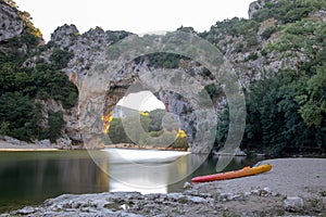 Ardeche France,view of Narural arch in Vallon Pont D`arc in Ardeche canyon in France