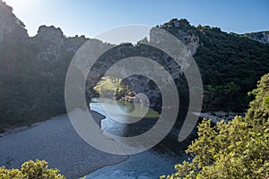 Ardeche France,view of Narural arch in Vallon Pont D`arc in Ardeche canyon in France