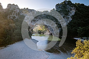 Ardeche France,view of Narural arch in Vallon Pont D`arc in Ardeche canyon in France