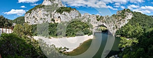 Ardeche France,view of Narural arch in Vallon Pont D`arc in Ardeche canyon in France