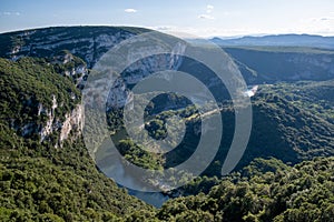 Ardeche France,view of Narural arch in Vallon Pont D`arc in Ardeche canyon in France