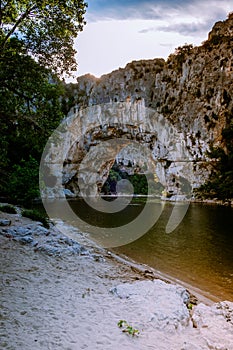 Ardeche France,view of Narural arch in Vallon Pont D`arc in Ardeche canyon in France
