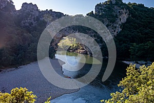 Ardeche France,view of Narural arch in Vallon Pont D`arc in Ardeche canyon in France