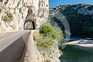 Ardeche France,view of Narural arch in Vallon Pont D`arc in Ardeche canyon in France