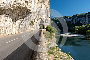 Ardeche France,view of Narural arch in Vallon Pont D`arc in Ardeche canyon in France