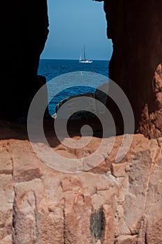 Ardinia Coastline: Typical Red Rocks and Cliffs near Sea in Arbatax; Italy at summer