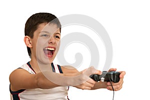 Ardor boy is playing a game with joystick
