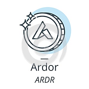 Ardor cryptocurrency coin line, icon of virtual currency