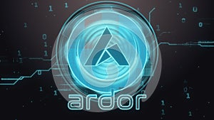 Ardor cryptocurrency symbol. Hi-tech futuristic background illustration. photo