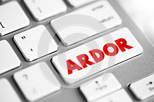Ardor text button on keyboard, concept background photo