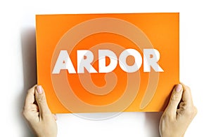 Ardor text quote on card, concept background photo