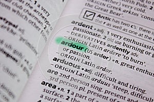 Ardour word or phrase in a dictionary photo