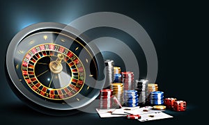 Ð¡ards, chips, craps and roulette. Casino background . Big win illustration casino