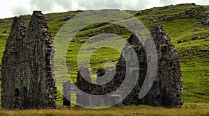 Ruins of Ardvreck Castle house on Loch Assynt. Sutherland, Scotland, U.K.