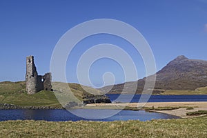 Ardvreck Castle at Loch Assynt in the Scottish Highlands