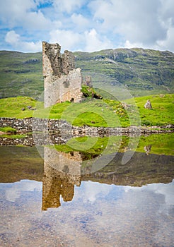 Ardvreck Castle, ruined castle near Loch Assynt in Sutherland, Scotland.