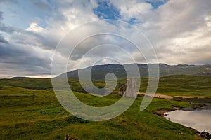 Ardvreck Castle surrounded by water, near Lairg, Scotland