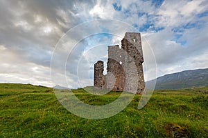 Ardvreck Castle surrounded by water, near Lairg, Scotland, UK