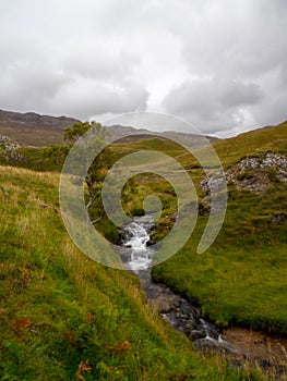 Ardvreck Castle Waterfall, Loch Assynt in Sutherland, Scotland