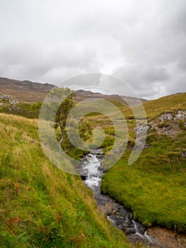 Ardvreck Castle Waterfall, Loch Assynt in Sutherland, Scotland