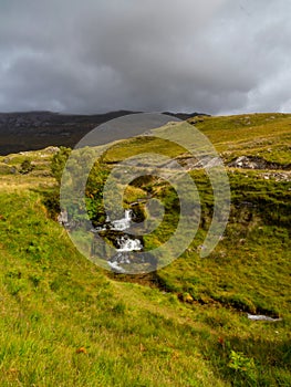 Ardvreck Castle Waterfall, Loch Assynt in Sutherland, Scotland