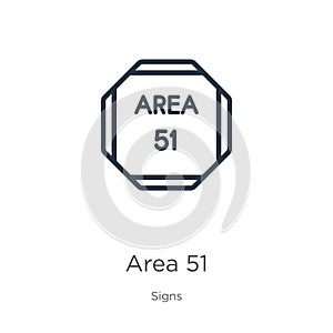 Area 51 icon. Thin linear area 51 outline icon isolated on white background from signs collection. Line vector area 51 sign,