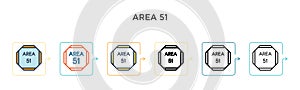 Area 51 vector icon in 6 different modern styles. Black, two colored area 51 icons designed in filled, outline, line and stroke