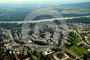 Area of Bratislava in Slovakia seen from a small plane 11.9.2020